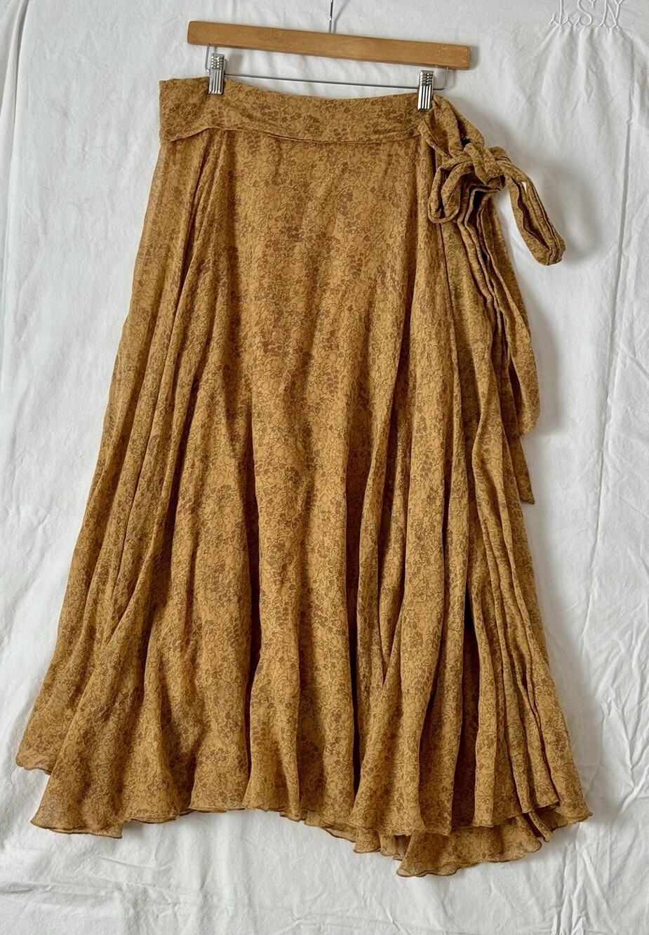 MES DEMOISELLES Long/Maxi Length Skirt Gold/Brown Floral Cotton Boho US 10 EU 42